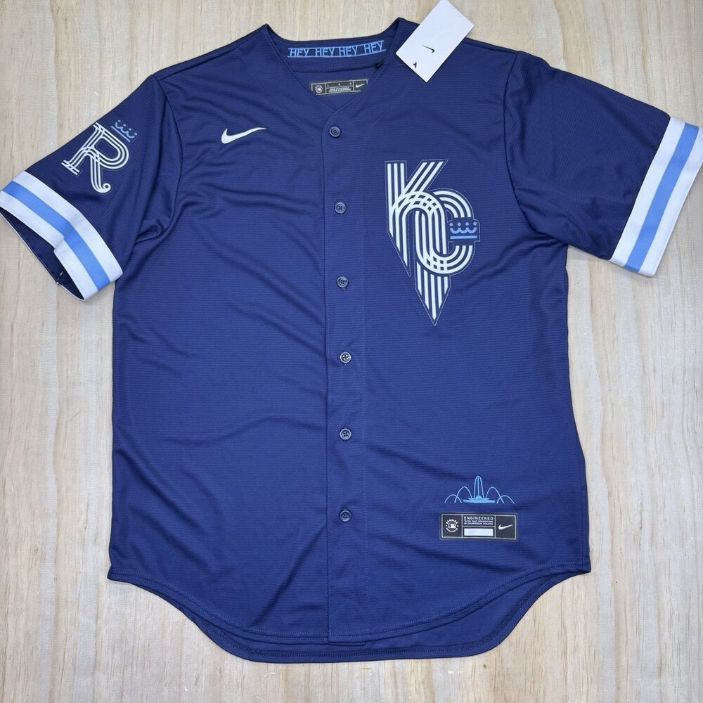 NEW Kansas City Royals Nike Mens Replica City Connect Jersey Blue Sz LG